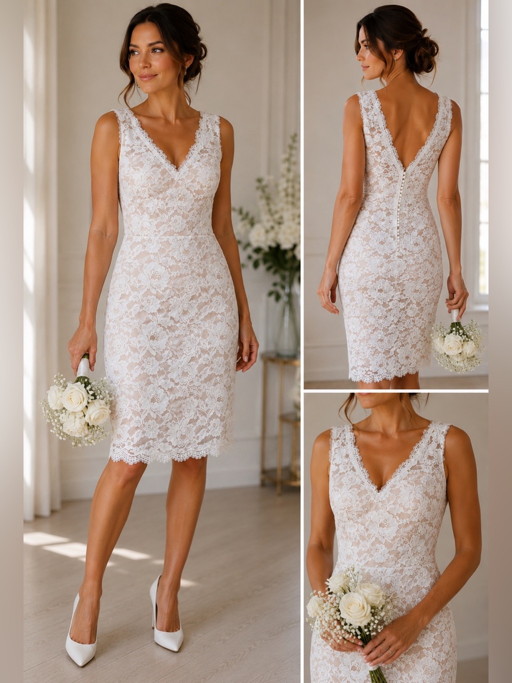 NWT JJ’s House Bridal White Lace Sheath Dress  Wedding Reception Dress Size 6